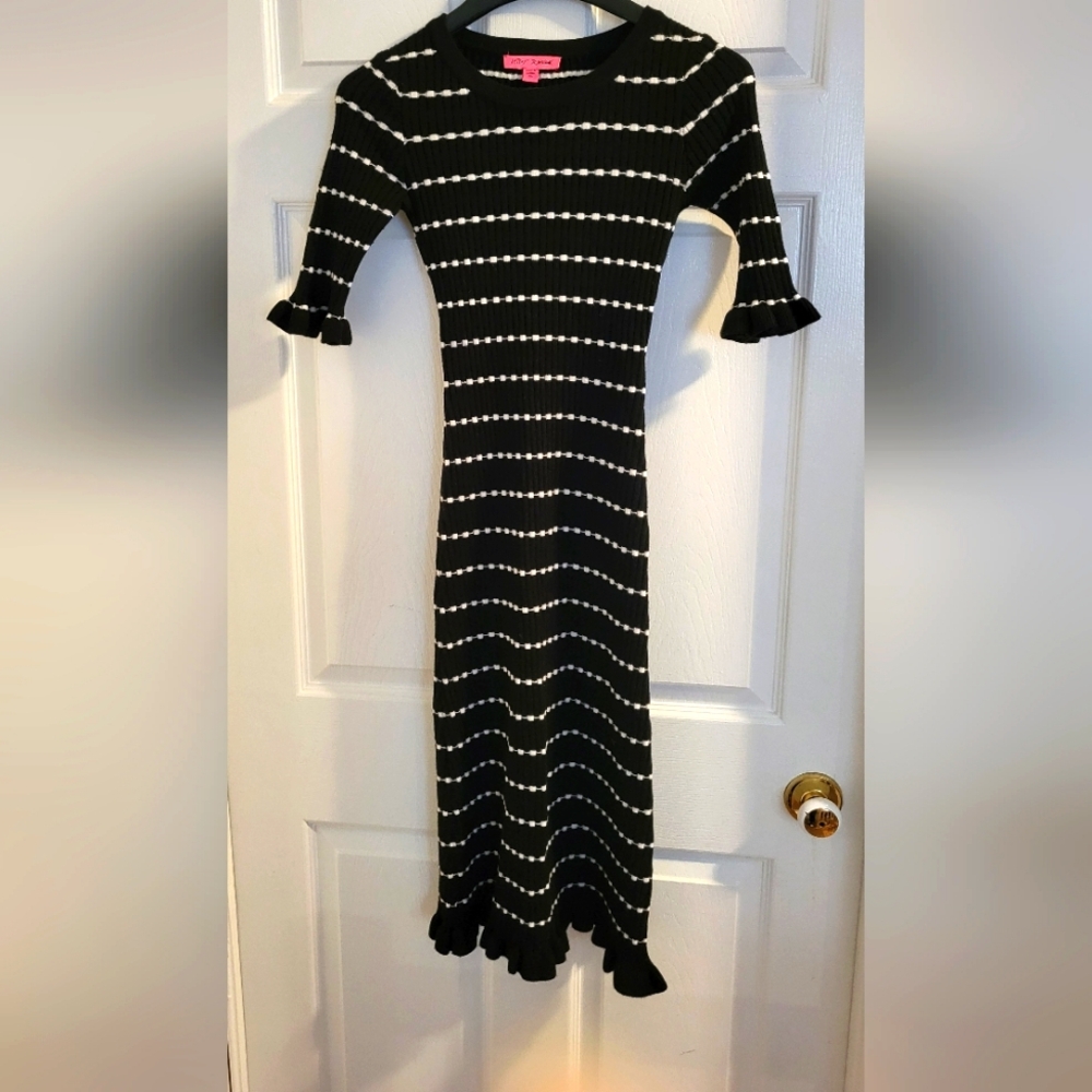 Betsey Johnson Black and White Striped Ruffle Dress
